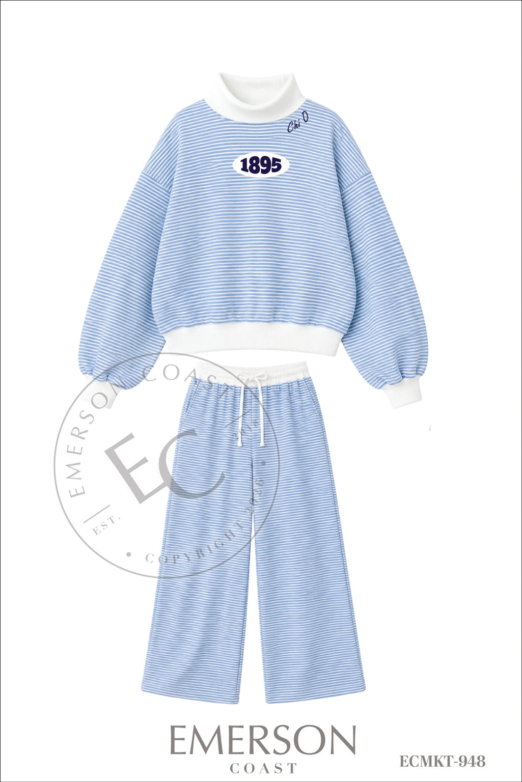 Chi Omega Blue White Patch Mockneck Set