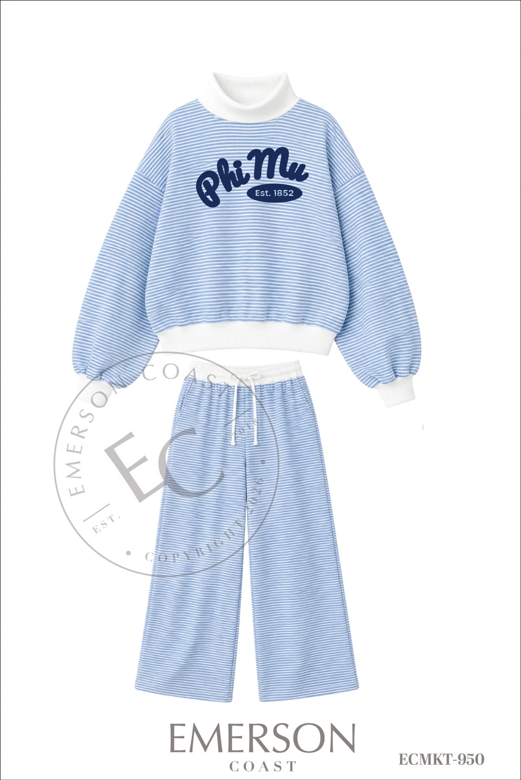 Phi Mu Blue White Mockneck Set