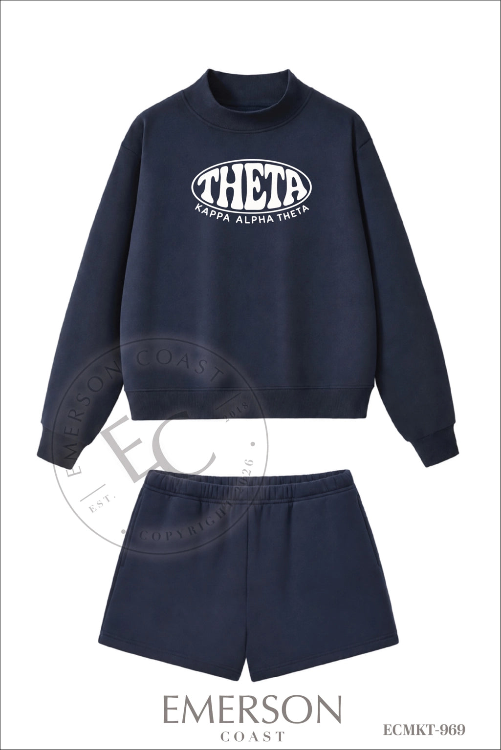 Kappa Alpha Theta Navy Shorts Mockneck Set