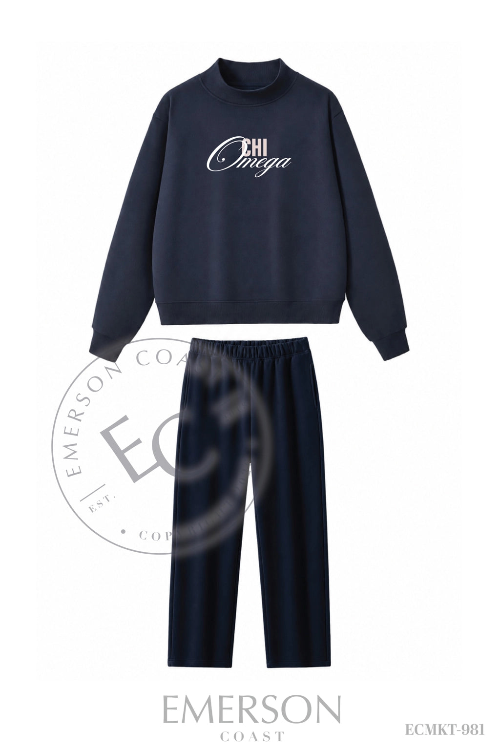 Chi Omega Navy Pant Mockneck Set