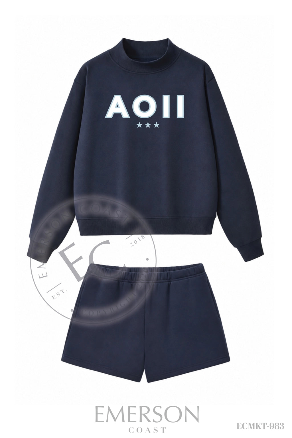 Alpha Omicron Pi Navy Mockneck Shorts Set