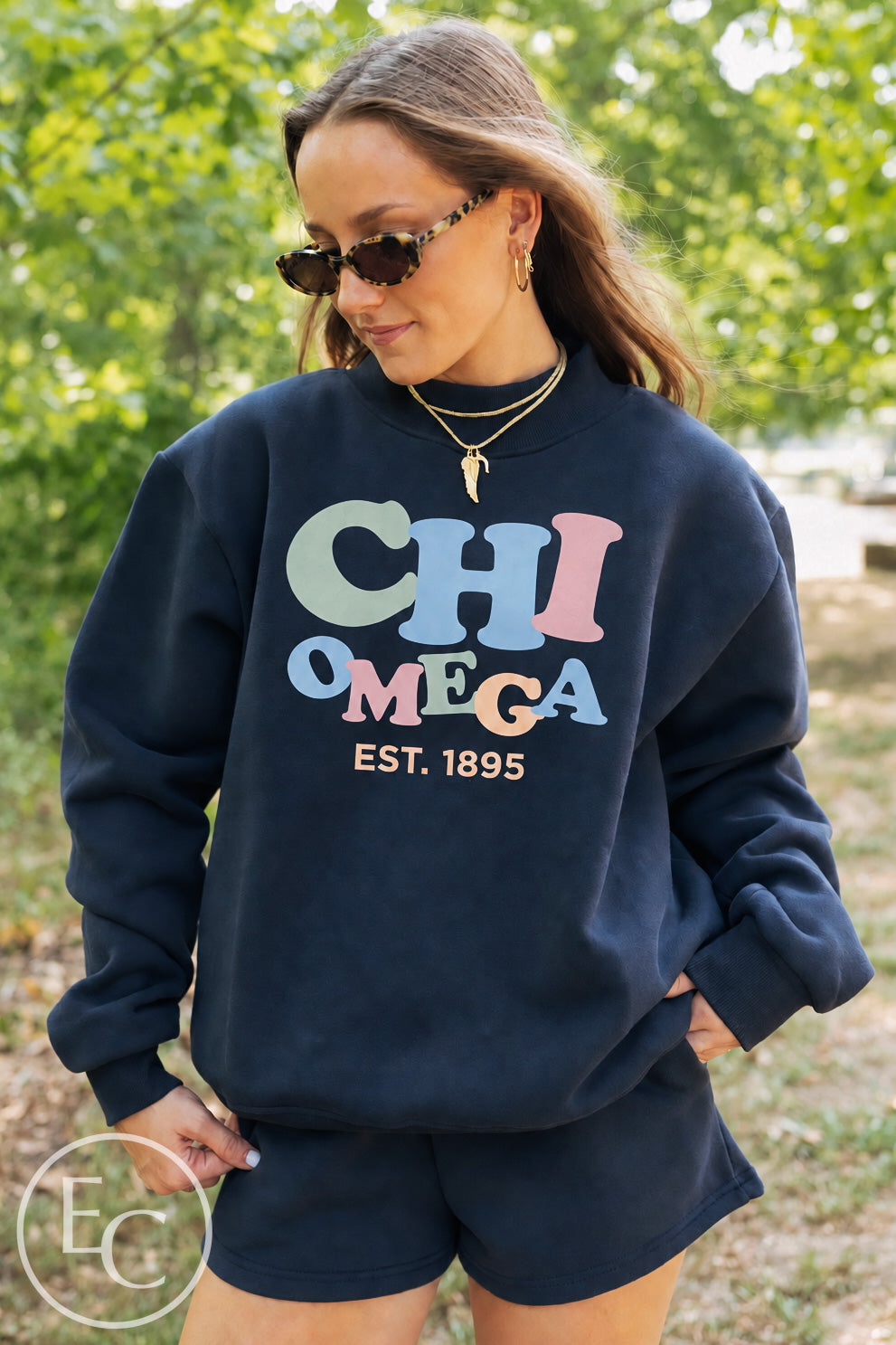 Chi Omega Navy Short Mockneck Set