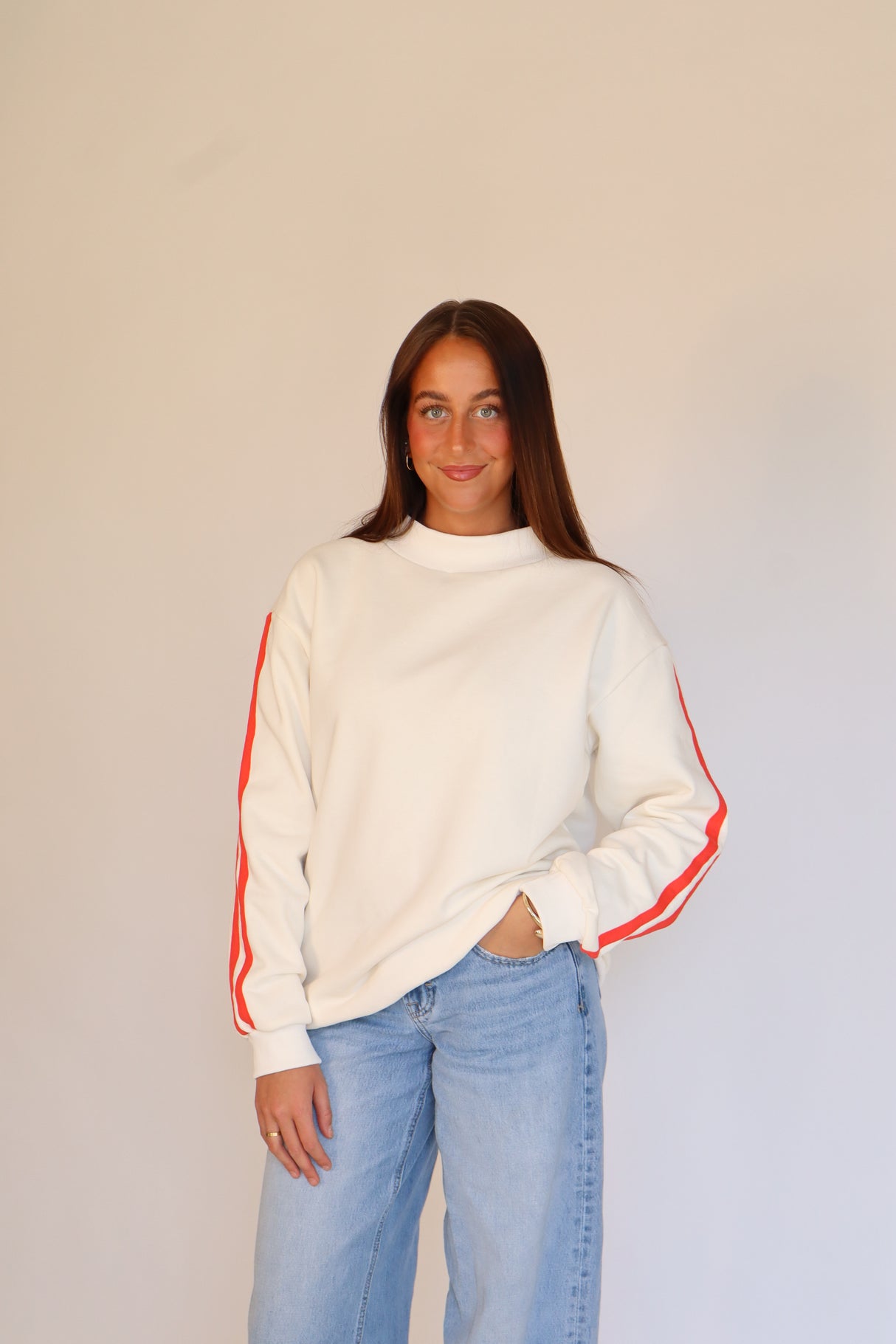 The Striped Mock Neck Crewneck