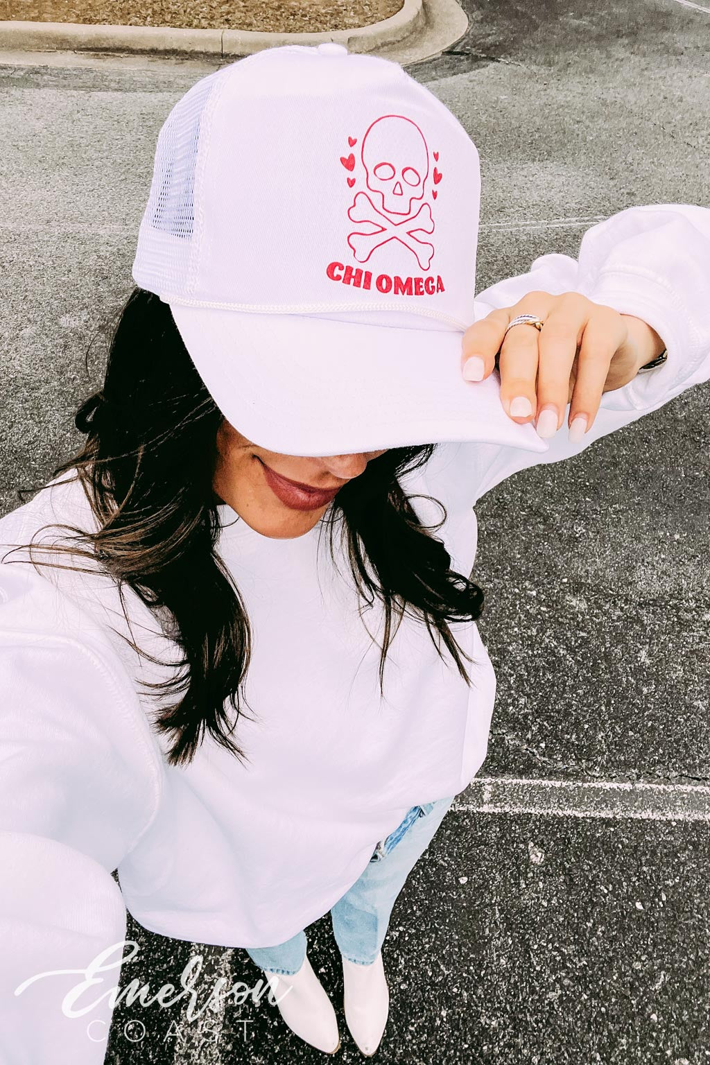 Chi Omega Skull and Crossbones Trucker Hat