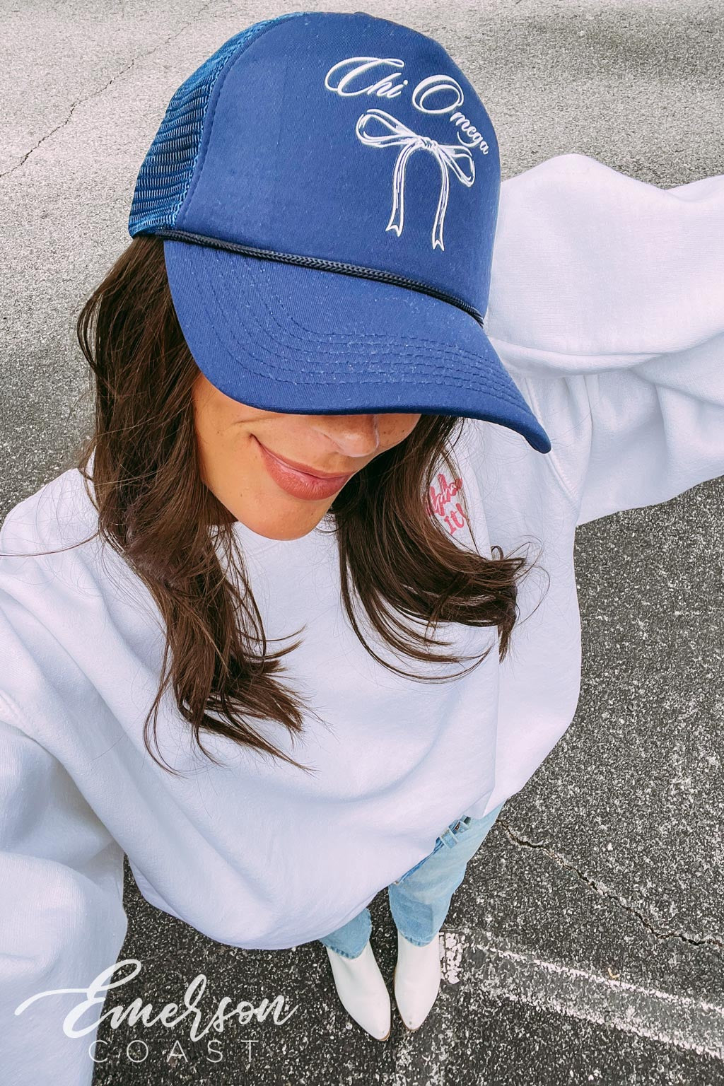 Chi Omega Navy Bow Trucker Hat