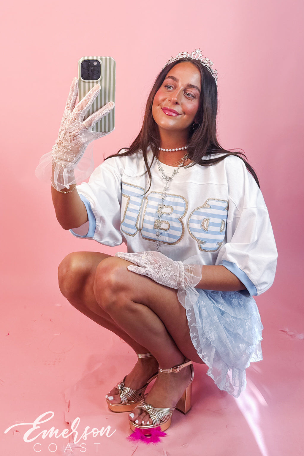 Pi Phi Striped & Sparkly Letter Jersey