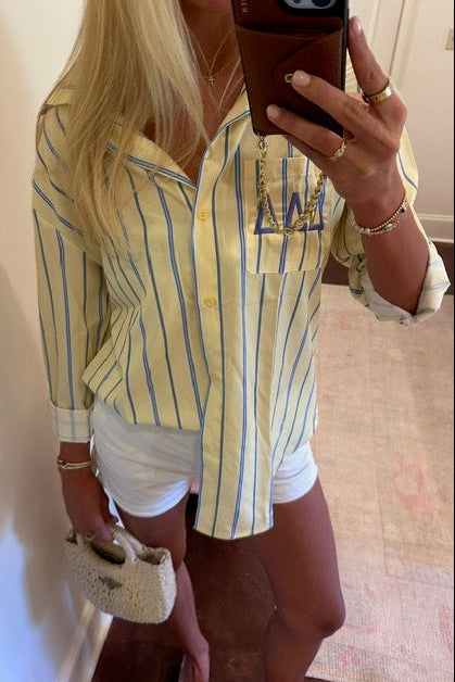 Tri Delta Embroidered Light Yellow Button Down