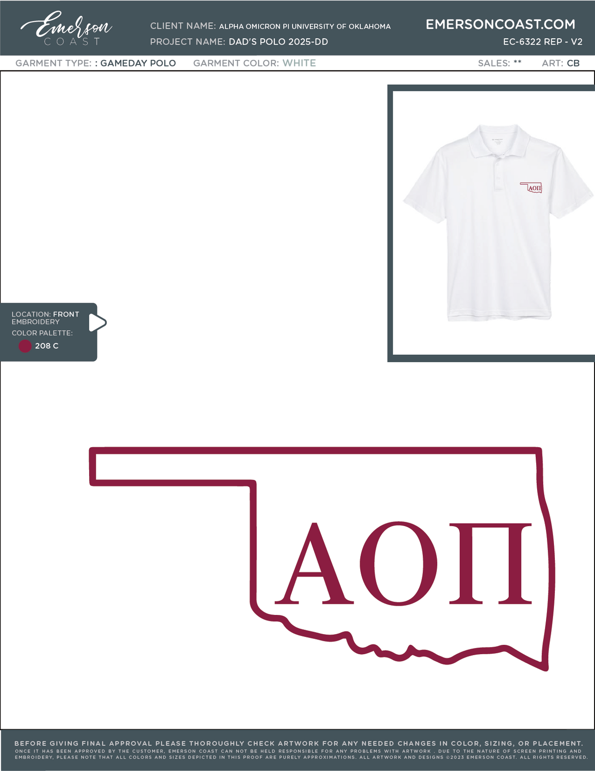 EC-6322 REP Alpha Omicron Pi University of Oklahoma Dad's Polo 2025-DD