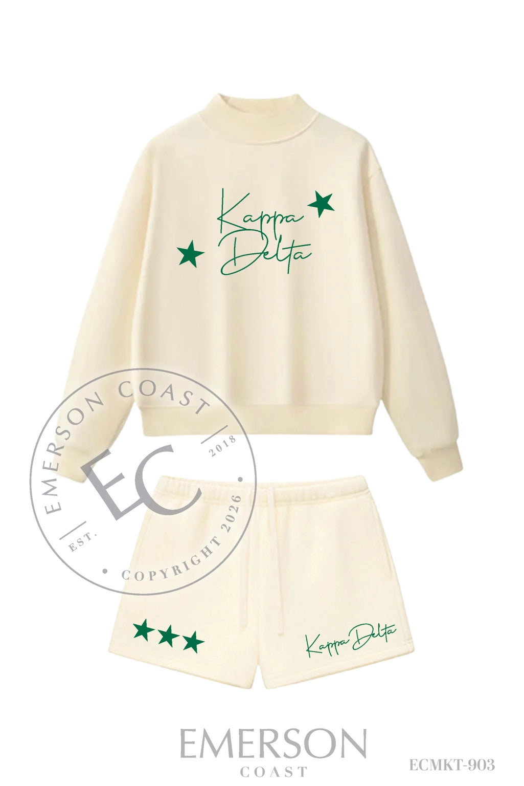 Kappa Delta Green Stars Cream Set