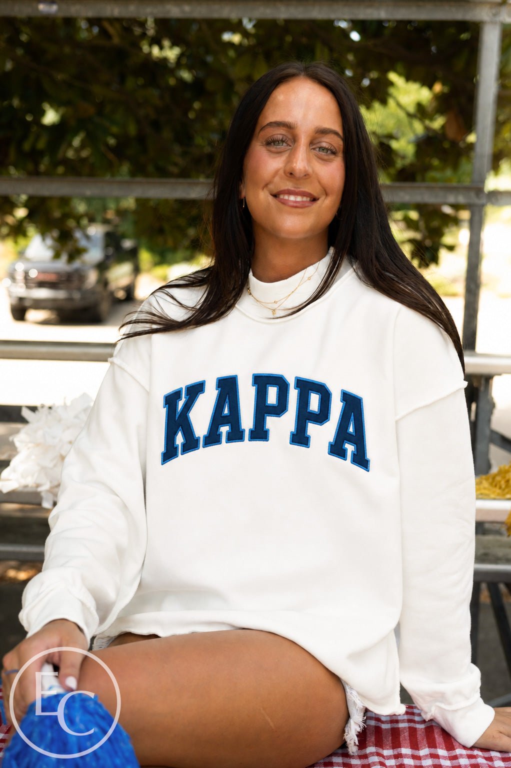 Kappa Kappa Gamma Varsity Arch Applique White Reversible Mockneck