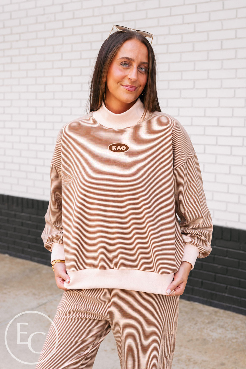 Kappa Alpha Theta Light Pink and Brown Striped Mockneck Sets