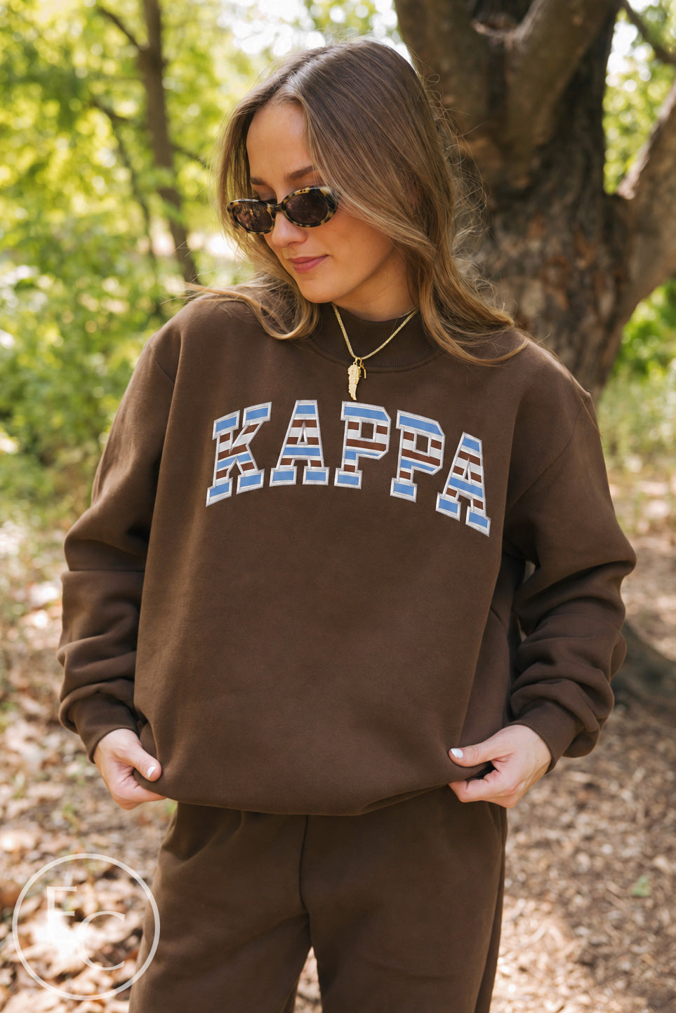Kappa Kappa Gamma Stripe Applique Chocolate Mockneck Pant Set