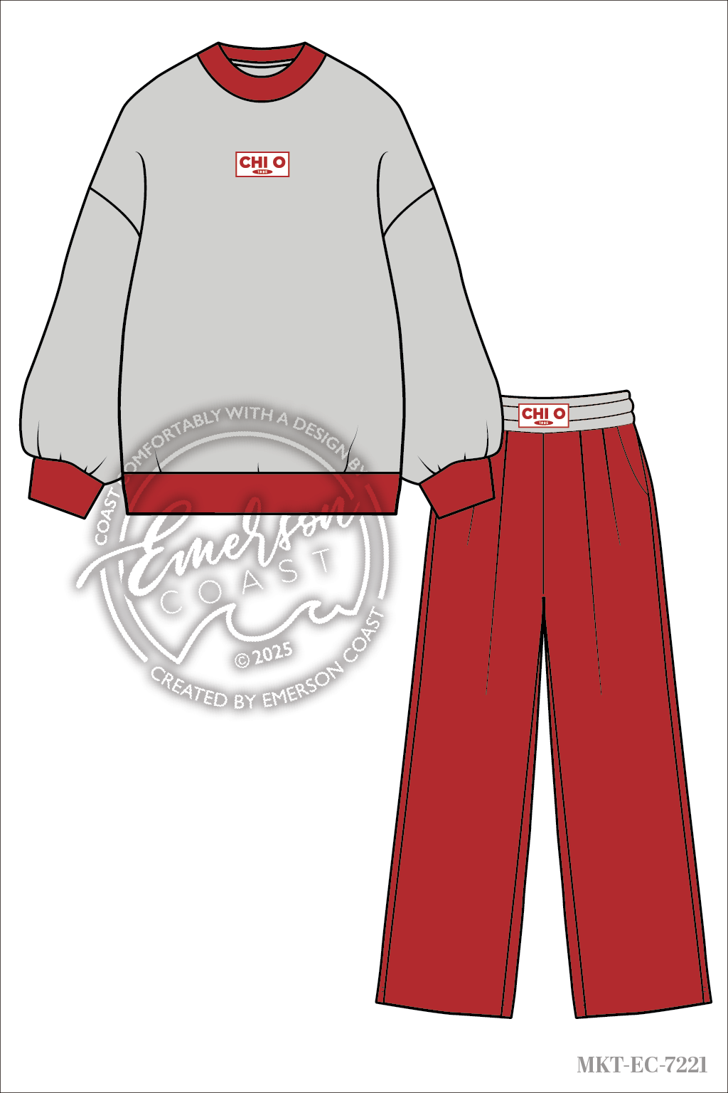 Chi O Two Tone Patch Mock Neck and Wide Leg Pants