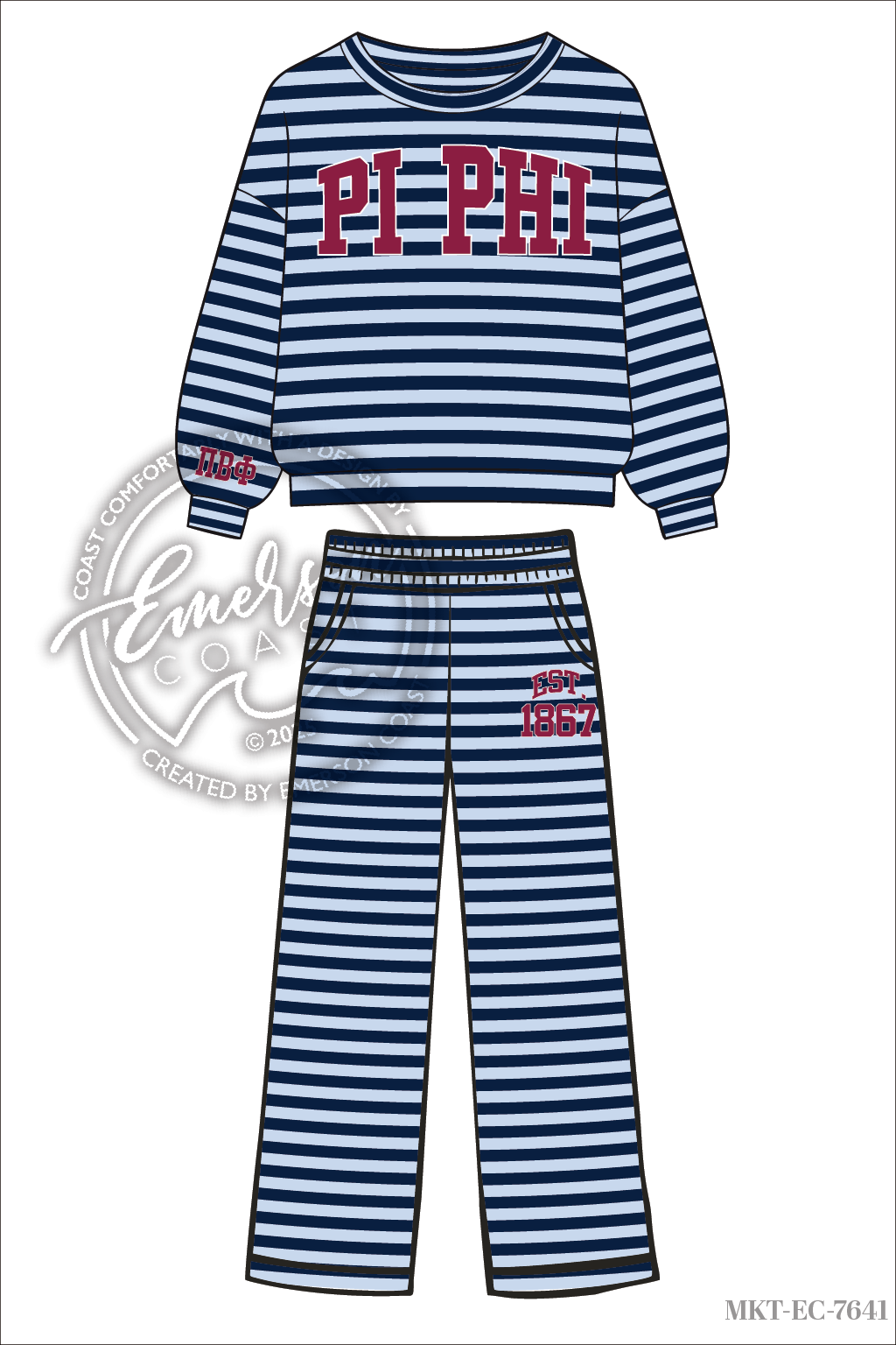 Pi Phi Blue Stripe Crew & Pants Set