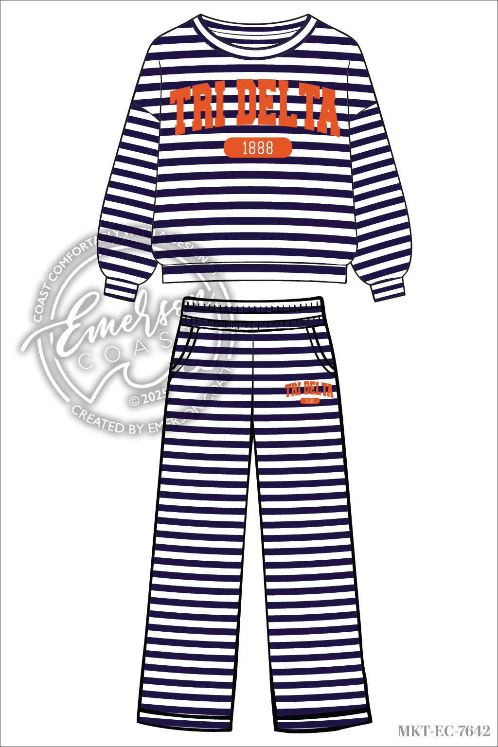 Tri Delta Blue Stripe Crew & Pants Set