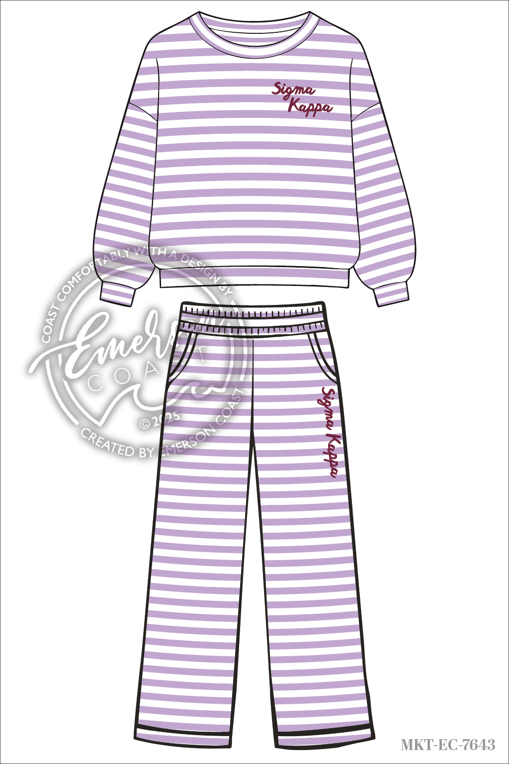 Sigma Kappa Purple Stripe Crew & Pants Set