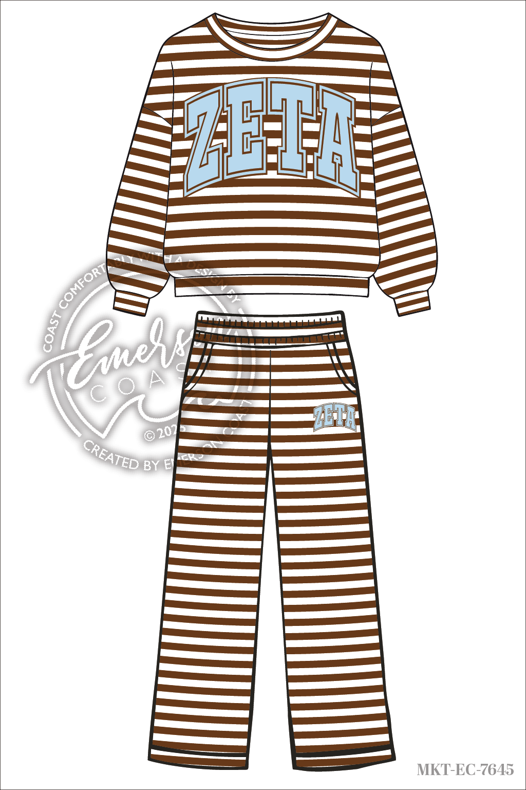 Zeta Brown Stripe Crew & Pants Set