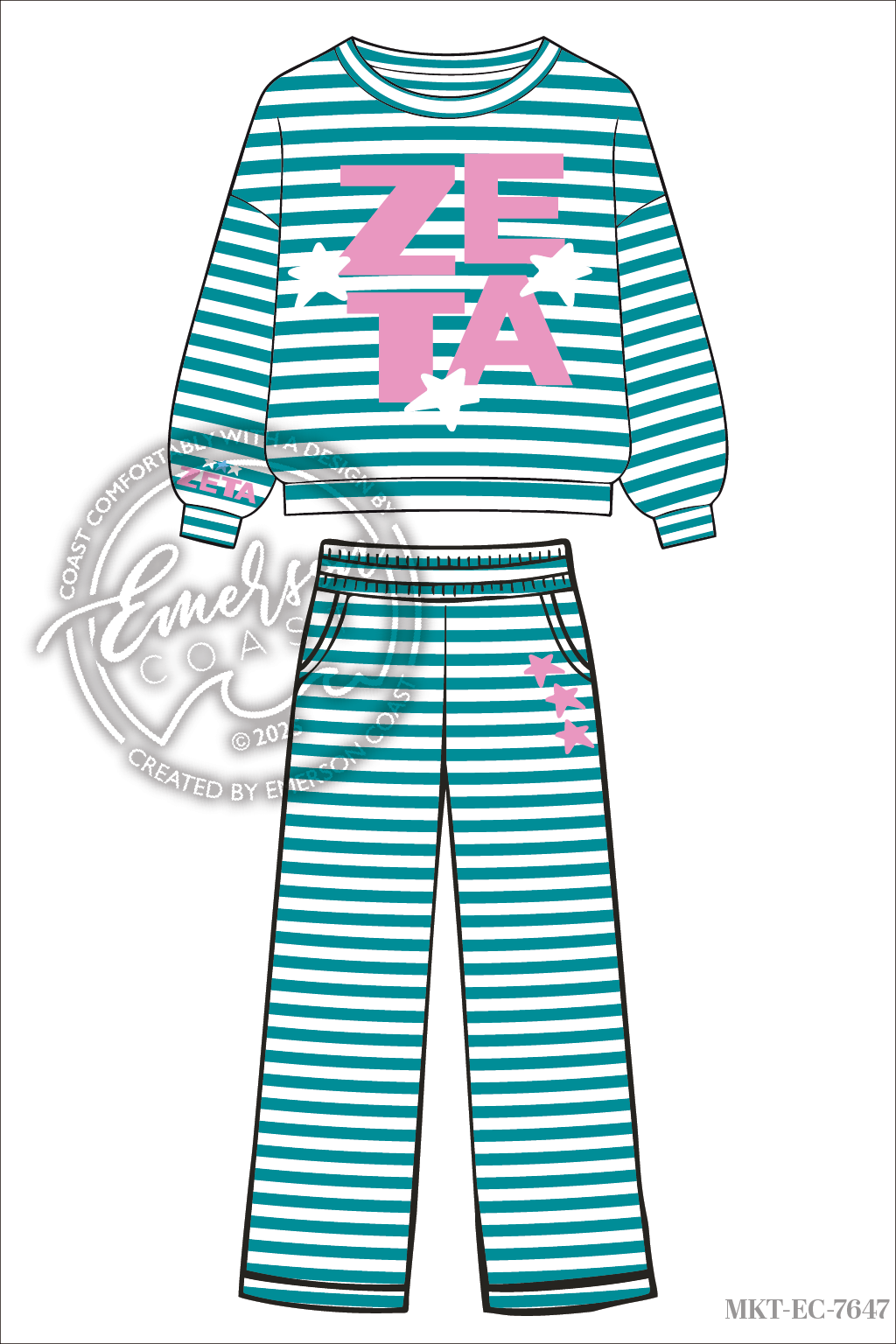 Zeta Blue Stripe Crew & Pants Set