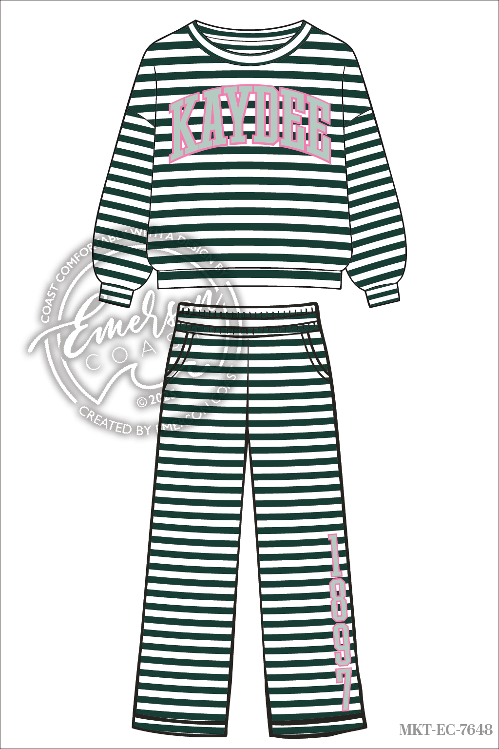 Kappa Delta Green Stripe Crew & Pants Set