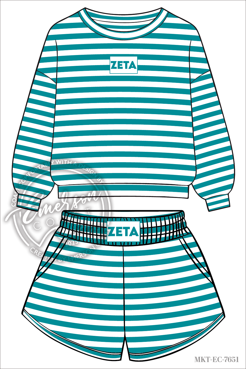 Zeta Blue Stripe Crew & Short Set