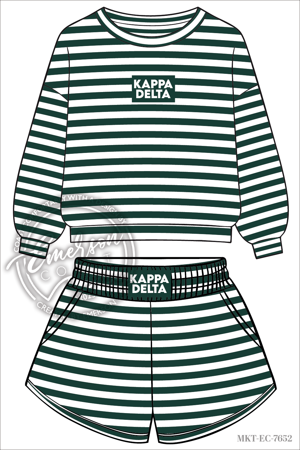 Kappa Delta Green Stripe Crew & Shorts Set