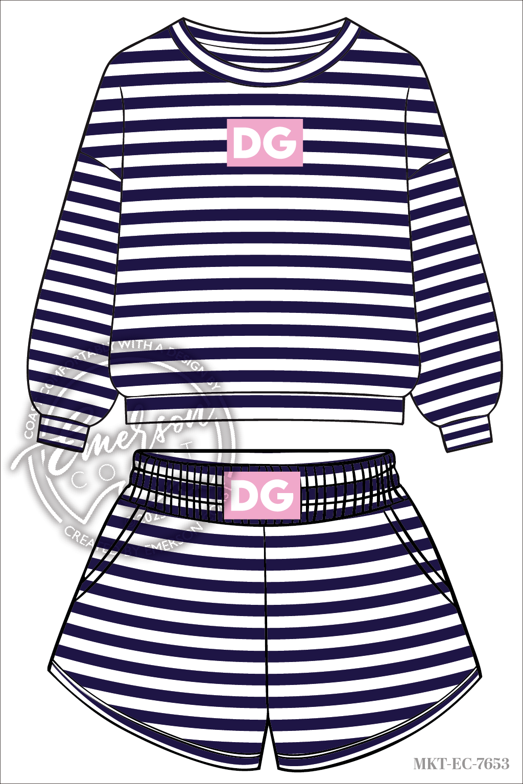Delta Gamma Navy Stripe Crew & Short Set