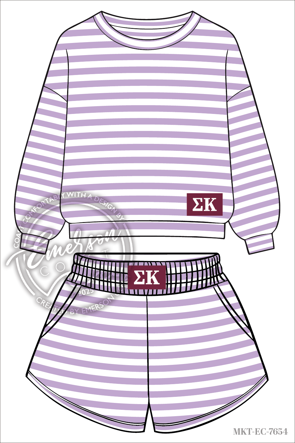 Sigma Kappa Purple Stripe Crew & Short Set