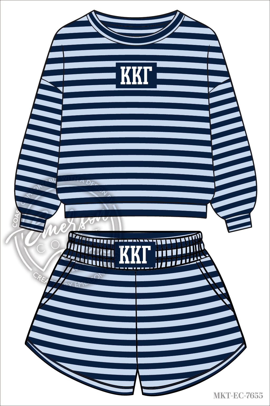 Kappa Blue Stripe Crew & Shorts Set