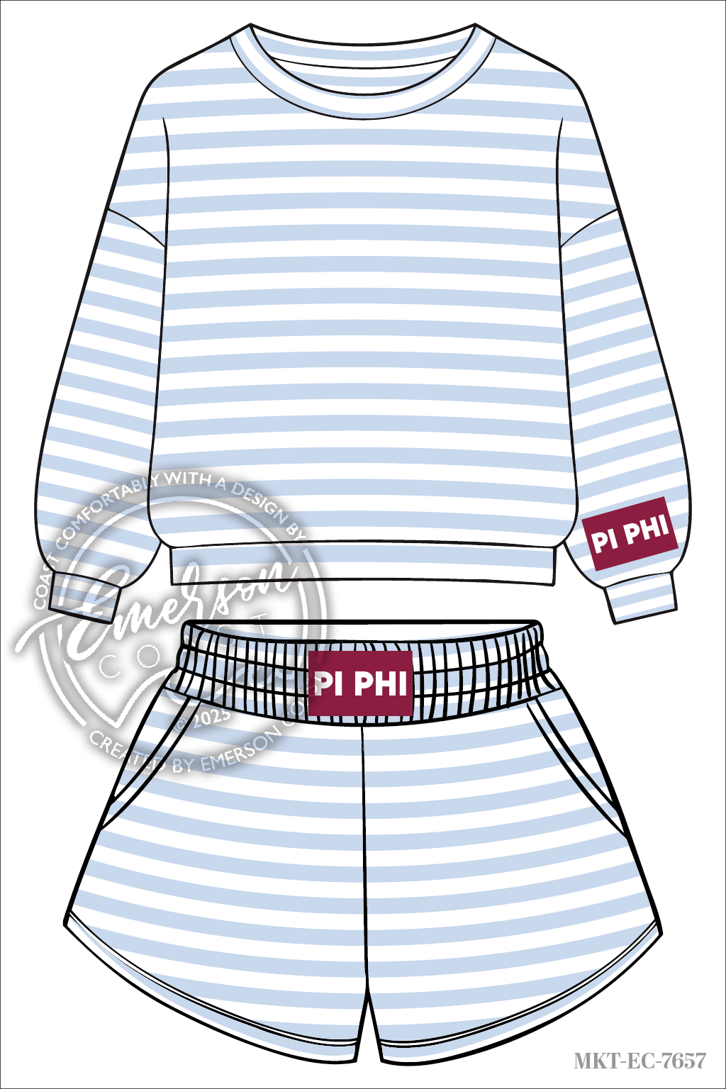 Pi Phi Blue Stripe Crew & Shorts Set