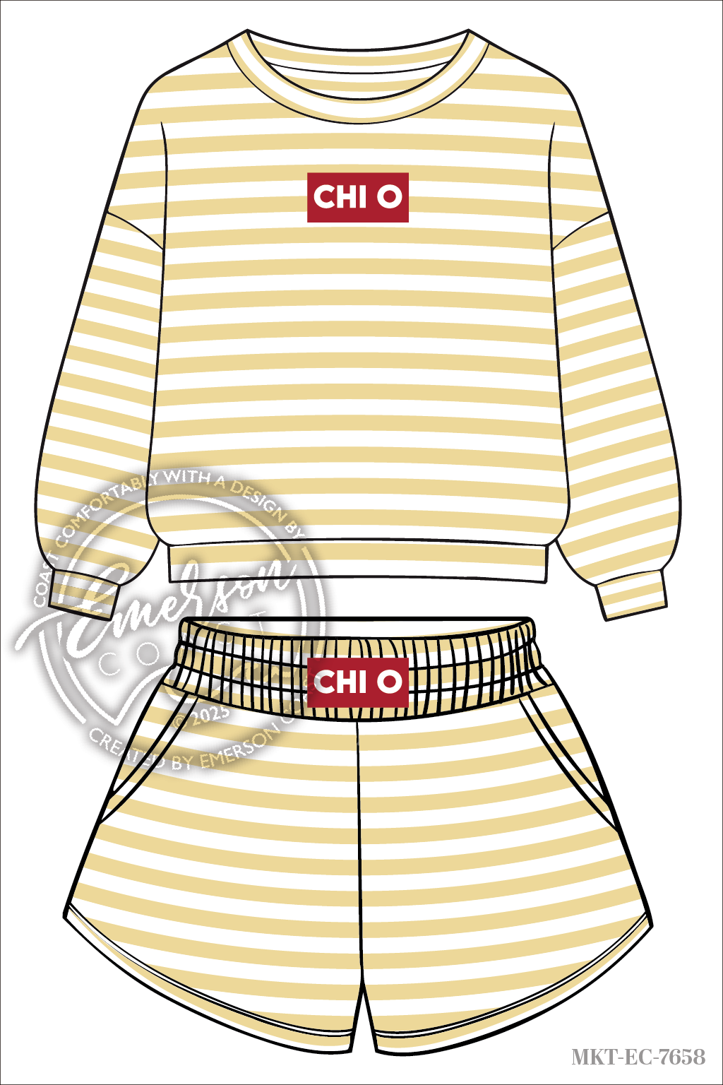 Chio Yellow Stripe Crew & Shorts Set