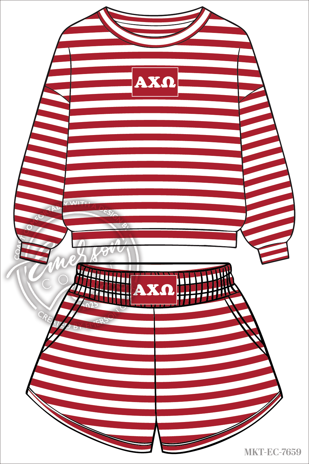 Alpha Chi Omega Red Stripe Crew & Short Set