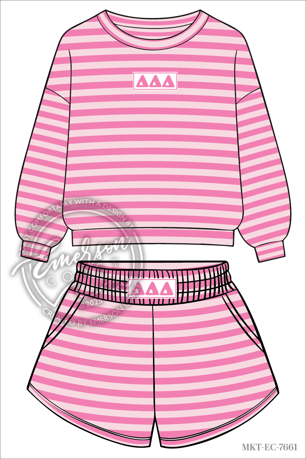 Tri Delta Pink Stripe Crew & Shorts Set