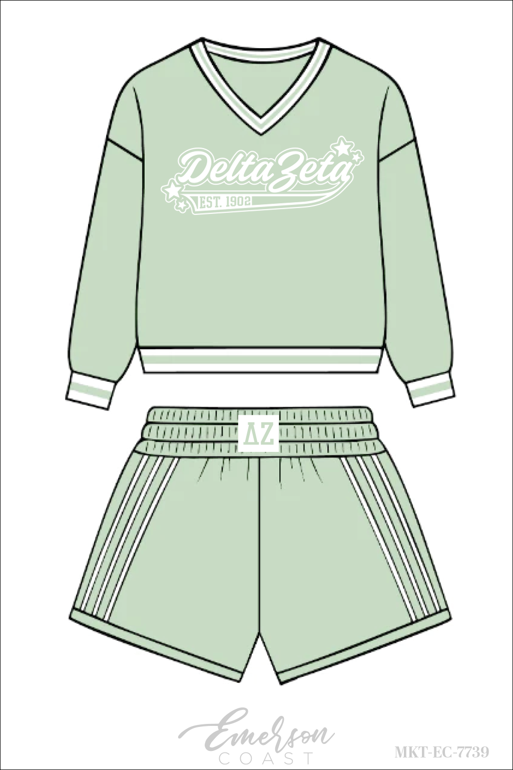 Delta Zeta Light Green V-Neck Striped Patch Set