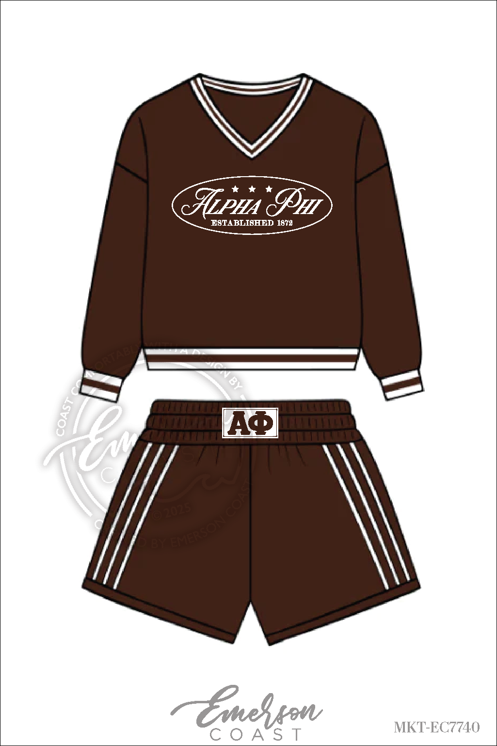Alpha Phi Brown V-Neck Striped Patch Set