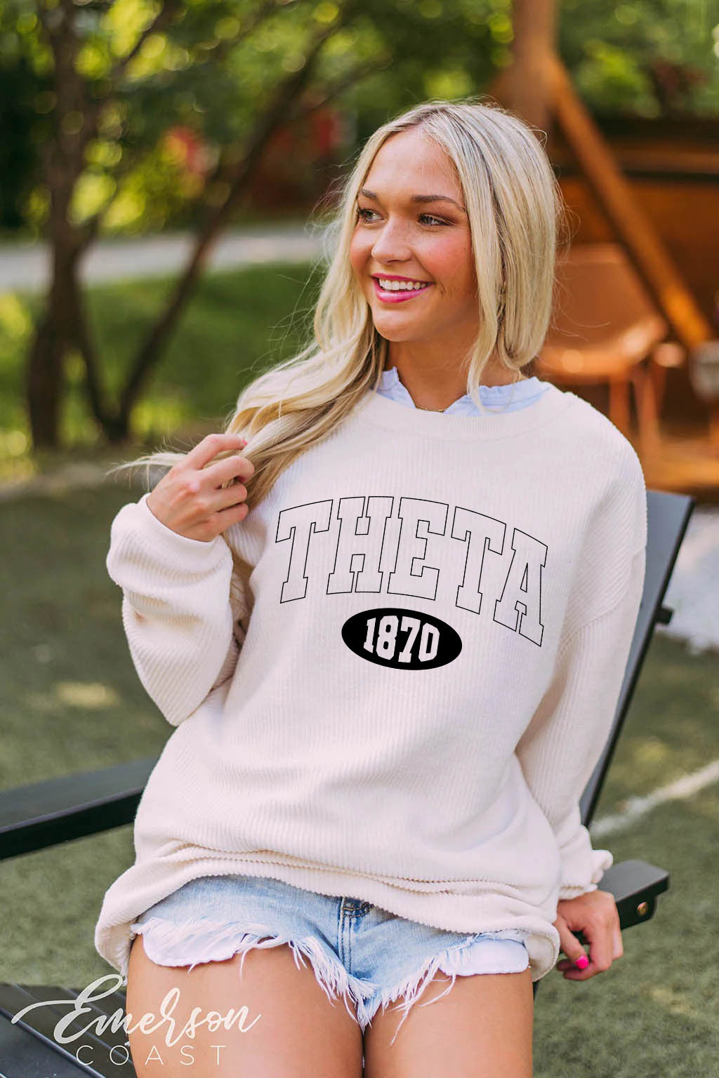 Theta Varsity Outline Crewneck