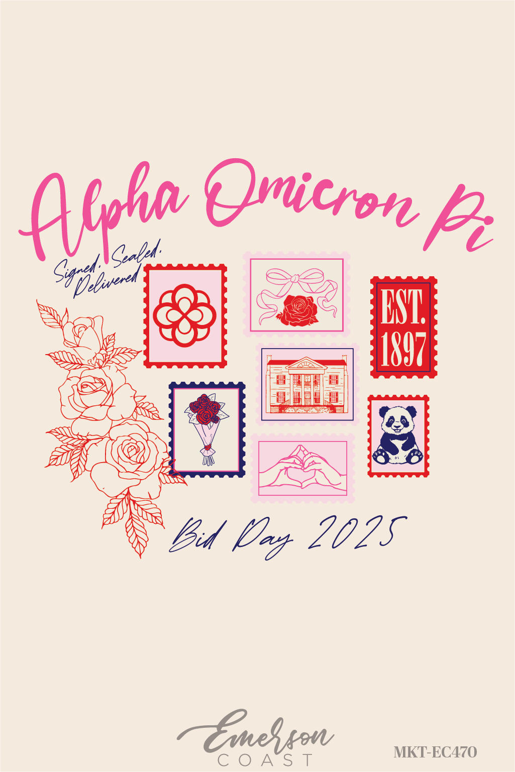 Alpha Omicron Pi Signed Sealed Delivered Bid Day Tee