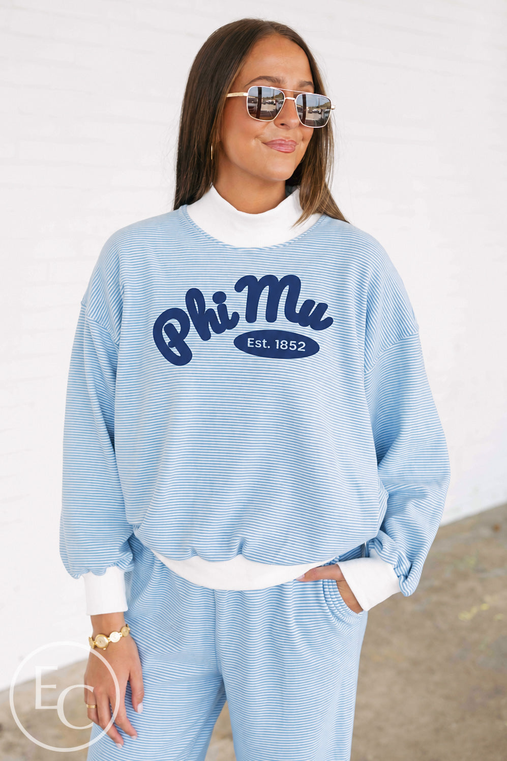 Phi Mu Blue White Mockneck Set