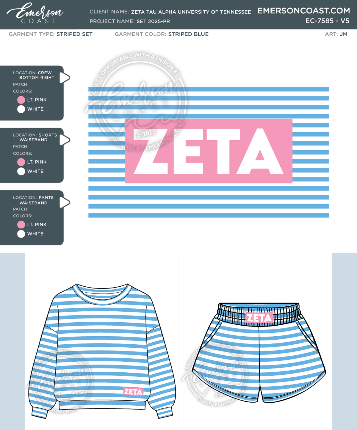 EC-7585 Zeta Tau Alpha University of Tennessee Set 2025-PR Crew and Shorts