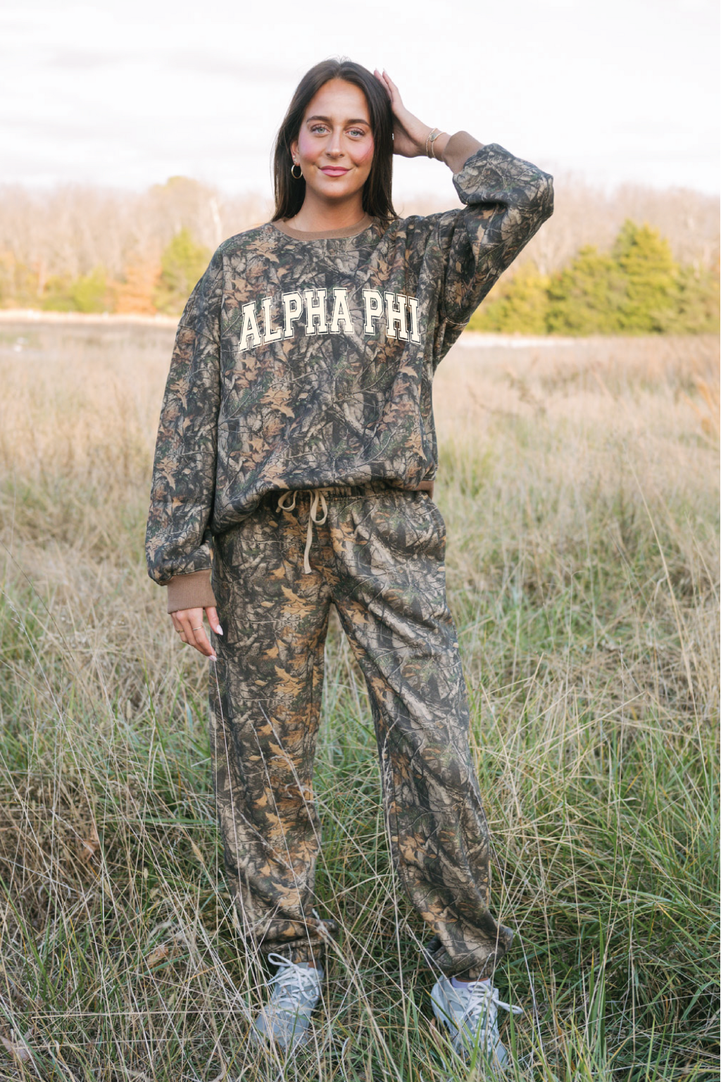 Alpha Phi Backwoods Camo Crewneck