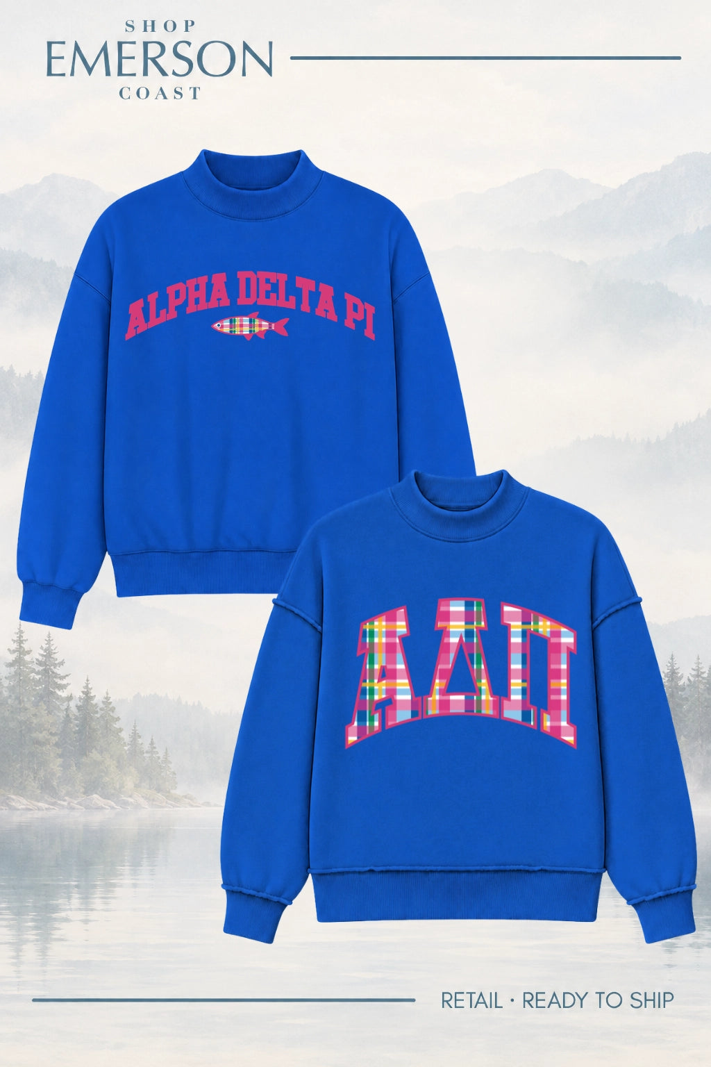 Alpha Delta Pi Blue Lakeside Reversible Mockneck