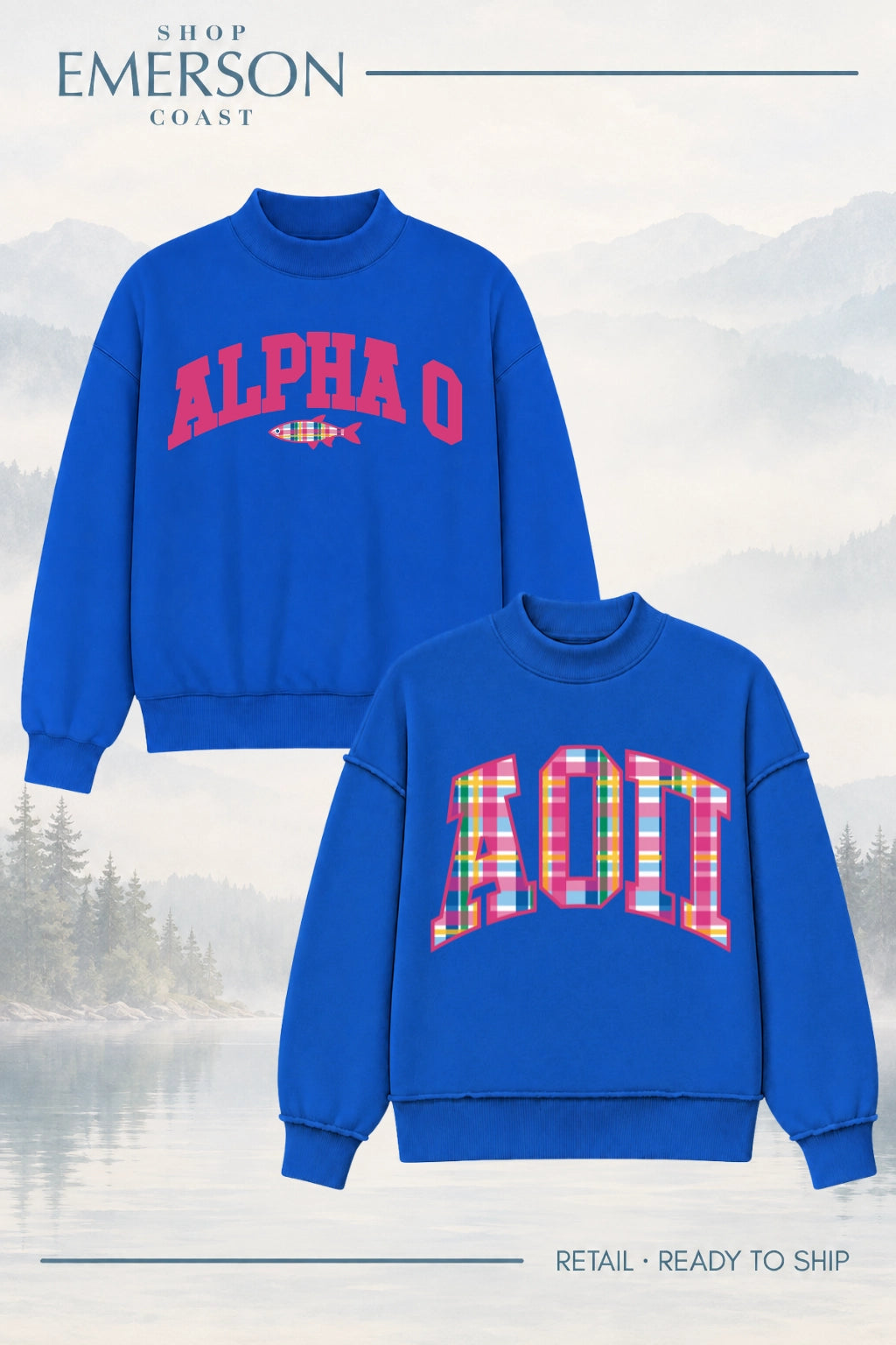 Alpha Omicron Pi Blue Lakeside Reversible Mockneck