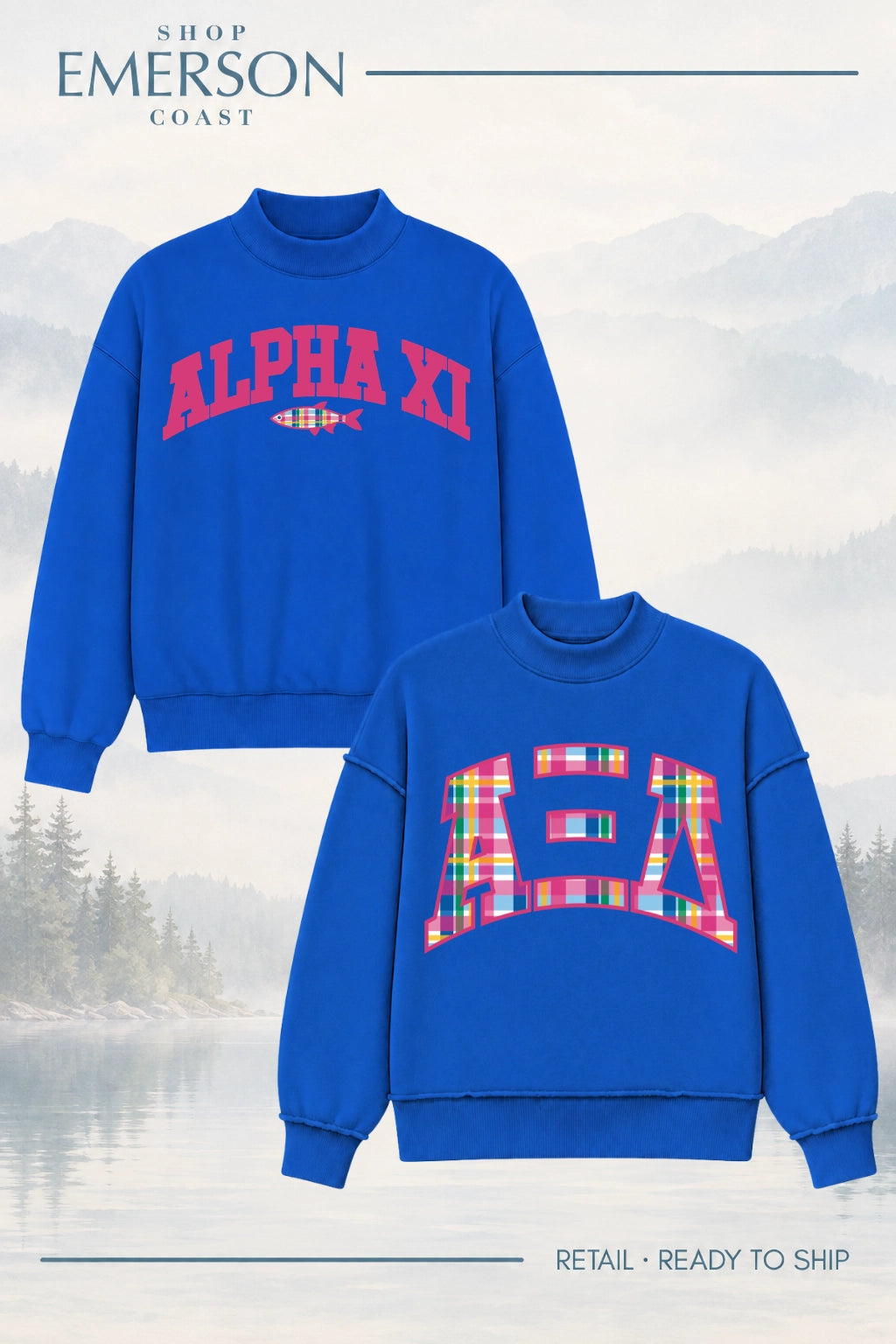 Alpha Xi Delta Blue Lakeside Reversible Mockneck
