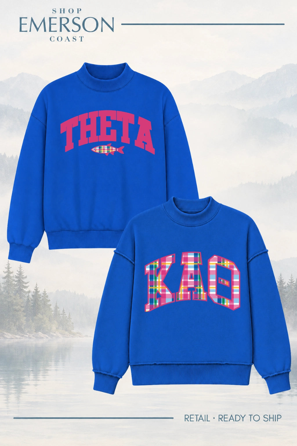 Kappa Alpha Theta Blue Lakeside Reversible Mockneck