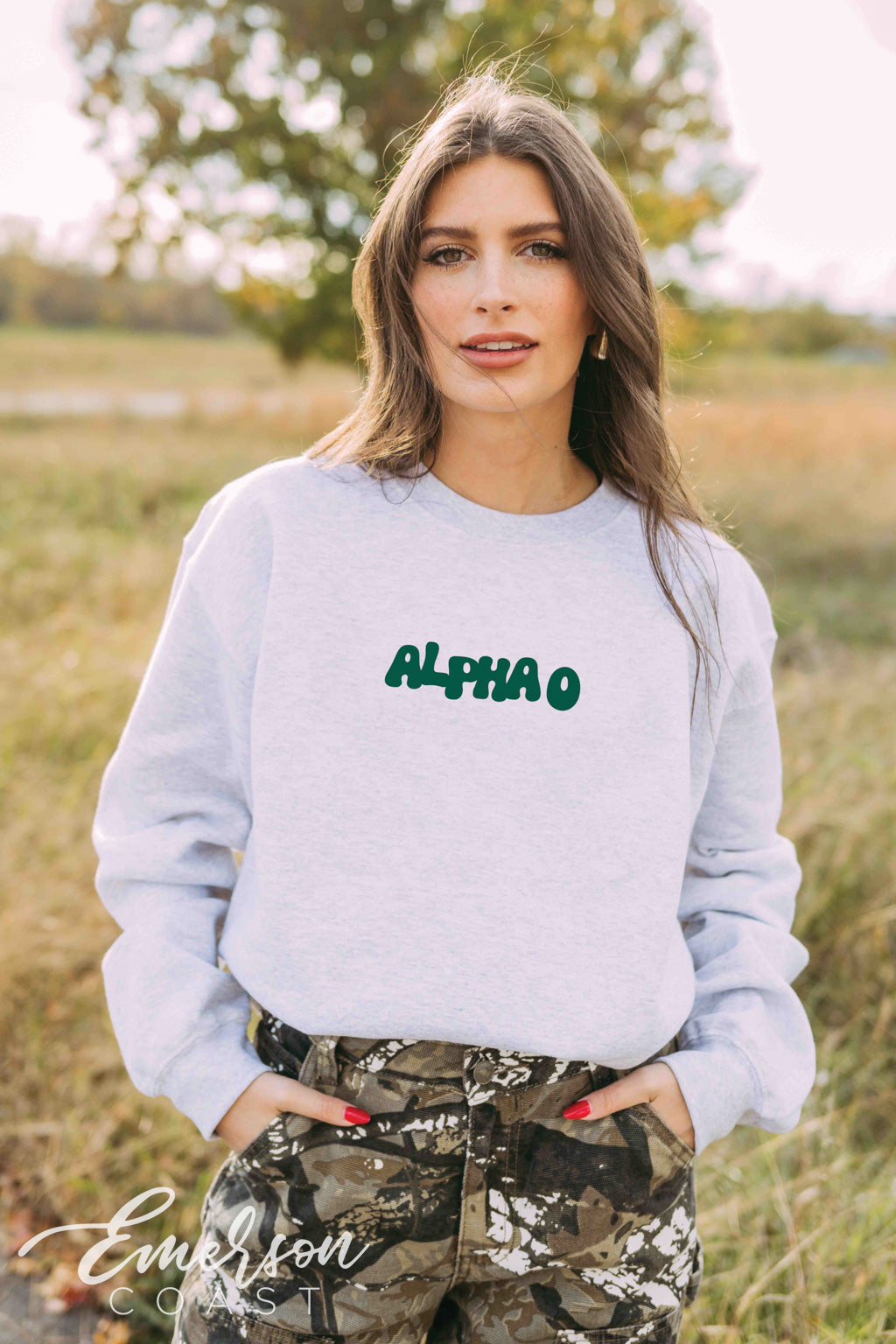 Alpha Omicron Pi It's Giving Outdoors Crewneck