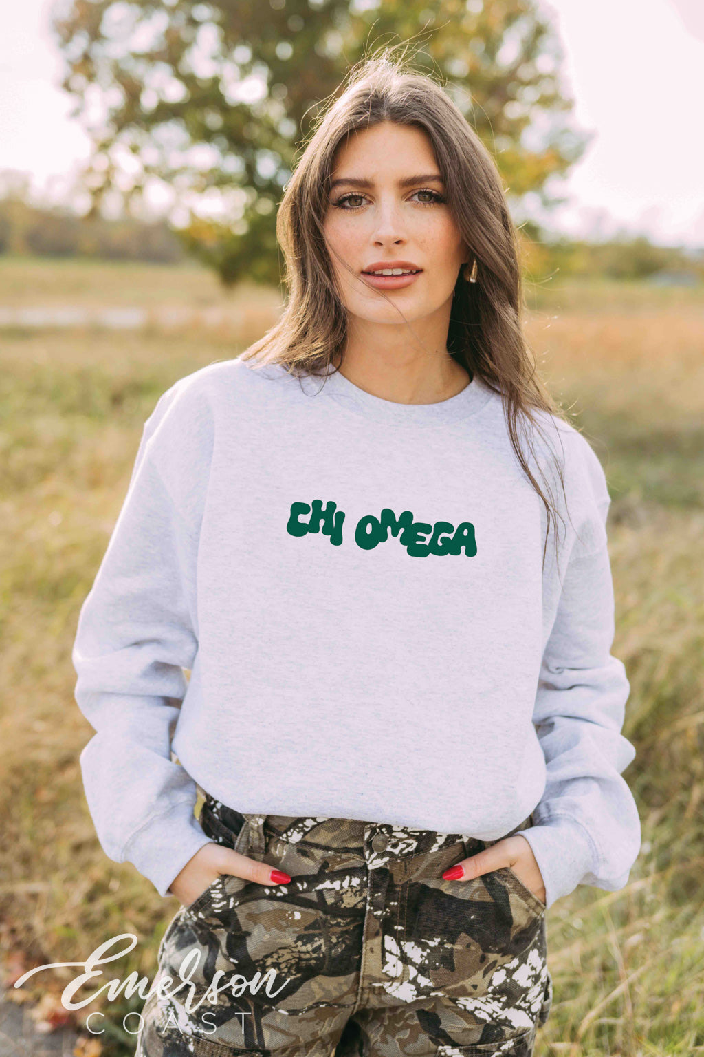 Chi Omega It's Giving Outdoors Crewneck