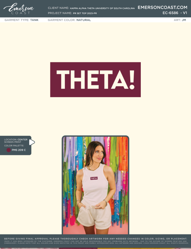 EC-6586 Kappa Alpha Theta University of South Carolina PR Set Top 2025-PR