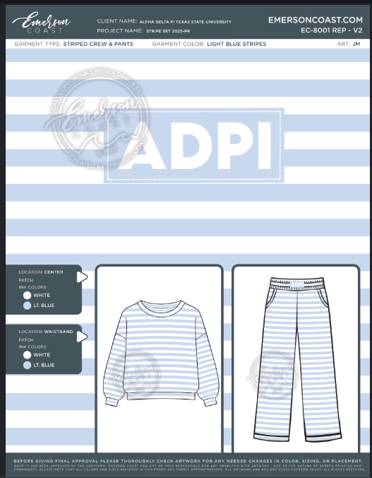 EC-8001 REP Alpha Delta Pi Texas State University Stripe Set 2025-PR