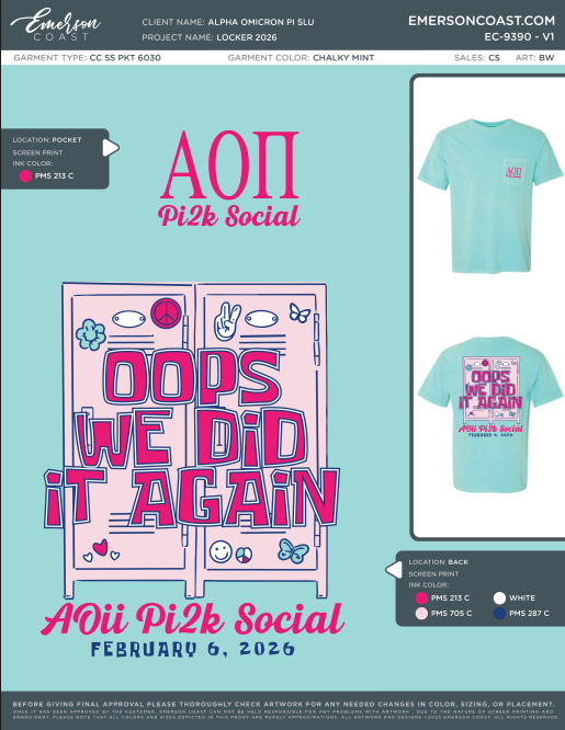 EC-9390 NEW Alpha Omicron Pi Southeastern Louisiana University Locker 2026 DF