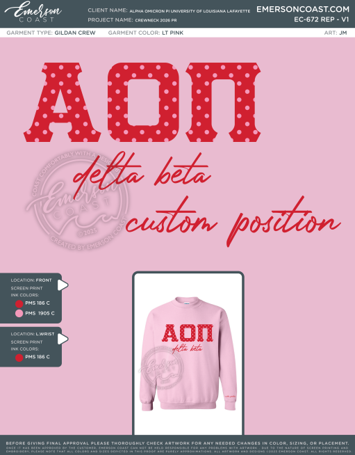 EC-672 REP Alpha Omicron Pi University of Louisiana Lafayette Crewneck 2026 PR