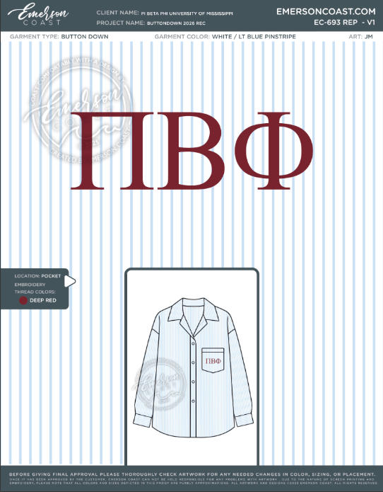 EC-693 REP Pi Beta Phi University of Mississippi Buttondown 2026 PR 2